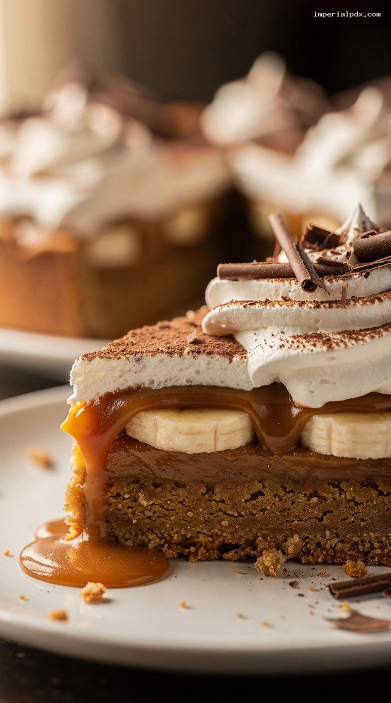 Banoffee Pie With Buttery Biscuit Crust and Whipped Cream – Closeup