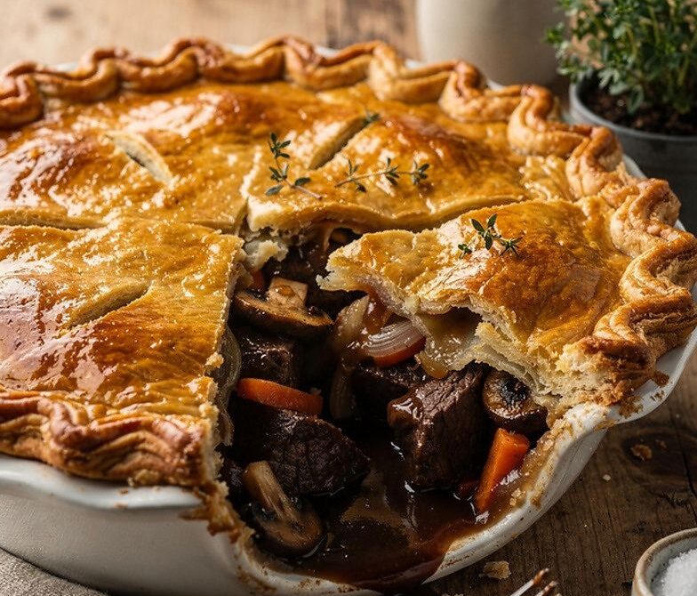 Beef and Guinness Pie with Hearty Stout Stew Filling