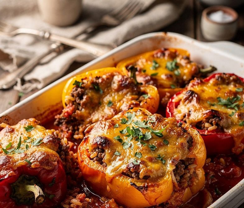 Beef and Rice Stuffed Bell Peppers With Tomato Sauce