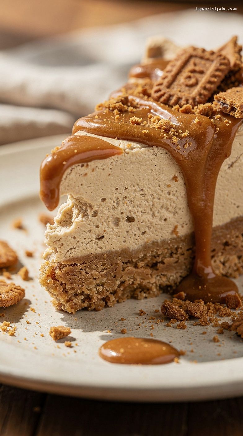 Biscoff Cookie Butter Pie with Whipped Cheesecake Filling – Closeup
