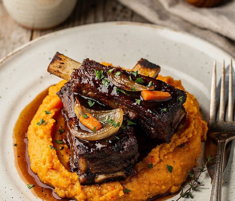 Braised Short Ribs with Onion-Carrot Mash