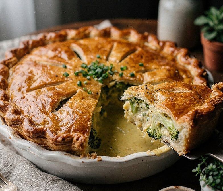 Broccoli Cheddar Soup Pie with Crispy Pastry Crust