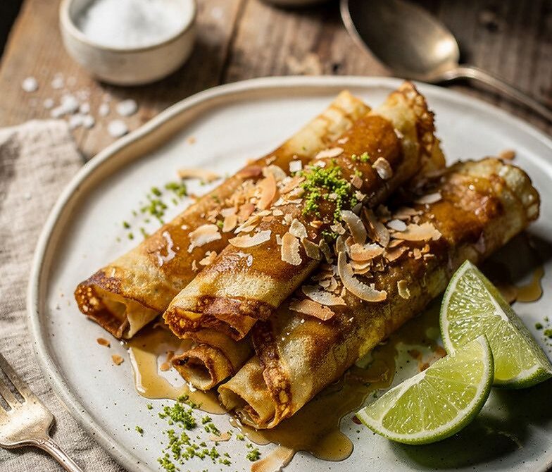 Brown Sugar Butter Crepes With Toasted Coconut and Lime