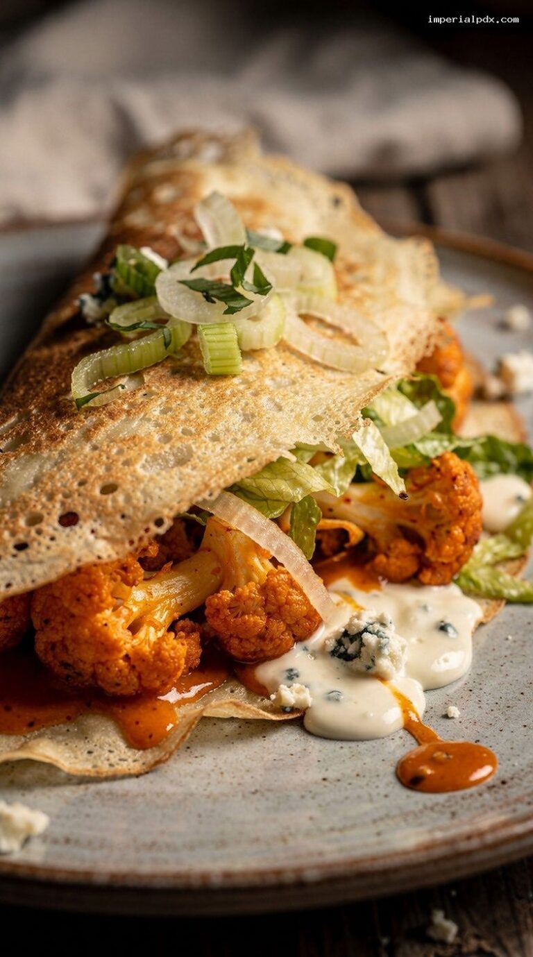 Buffalo Cauliflower Crepes With Blue Cheese Drizzle Imperial Recipes buffalo-cauliflower-crepes-with-blue-cheese-drizzle-imperial-recipes