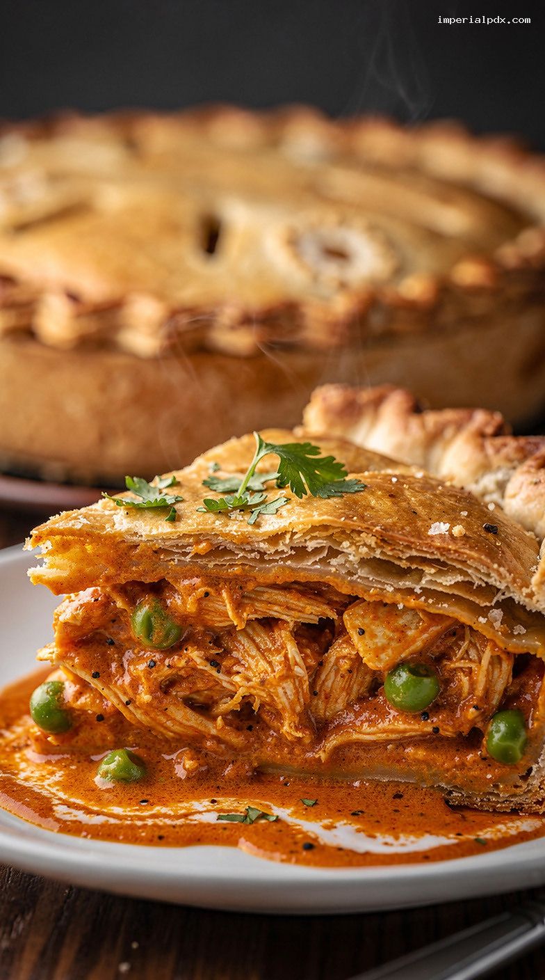 Butter Chicken Pot Pie With Flaky Crust – Closeup