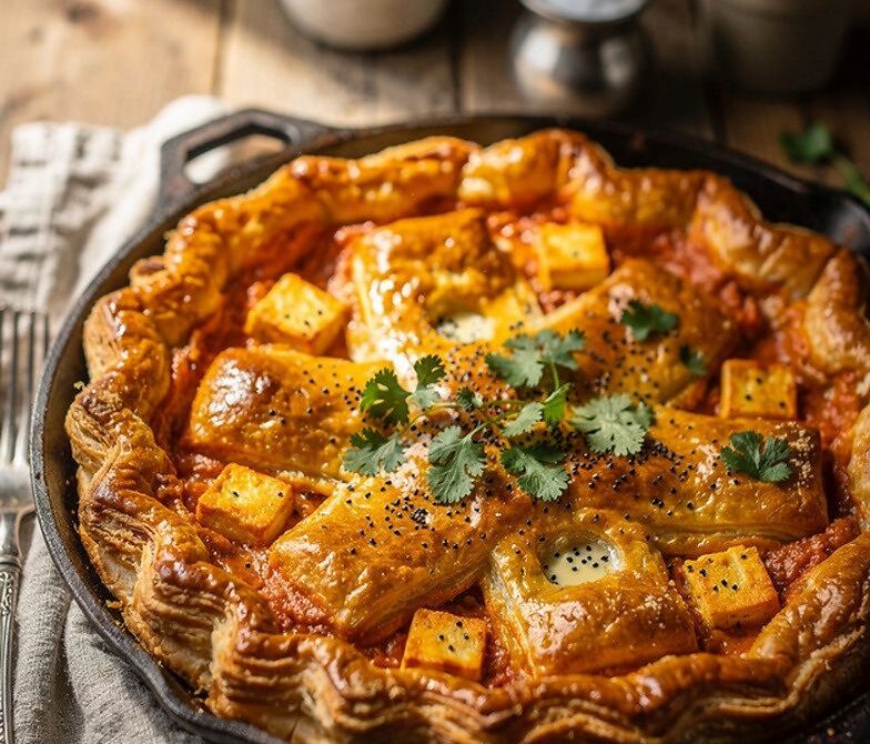 Butter Paneer Pie With Puff Pastry Crust