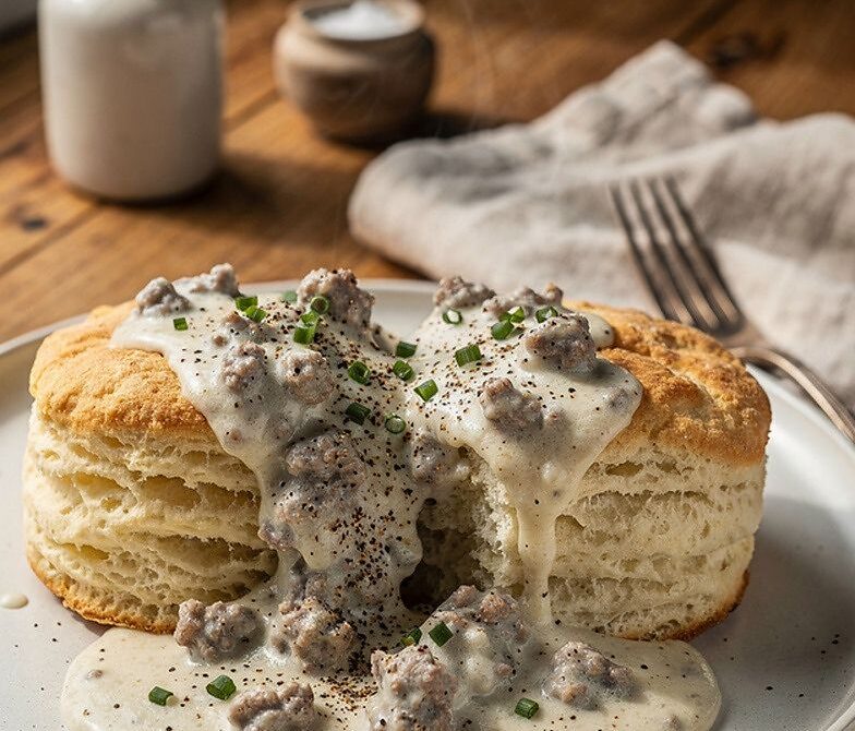 Buttermilk Biscuits With Peppered Sausage Gravy