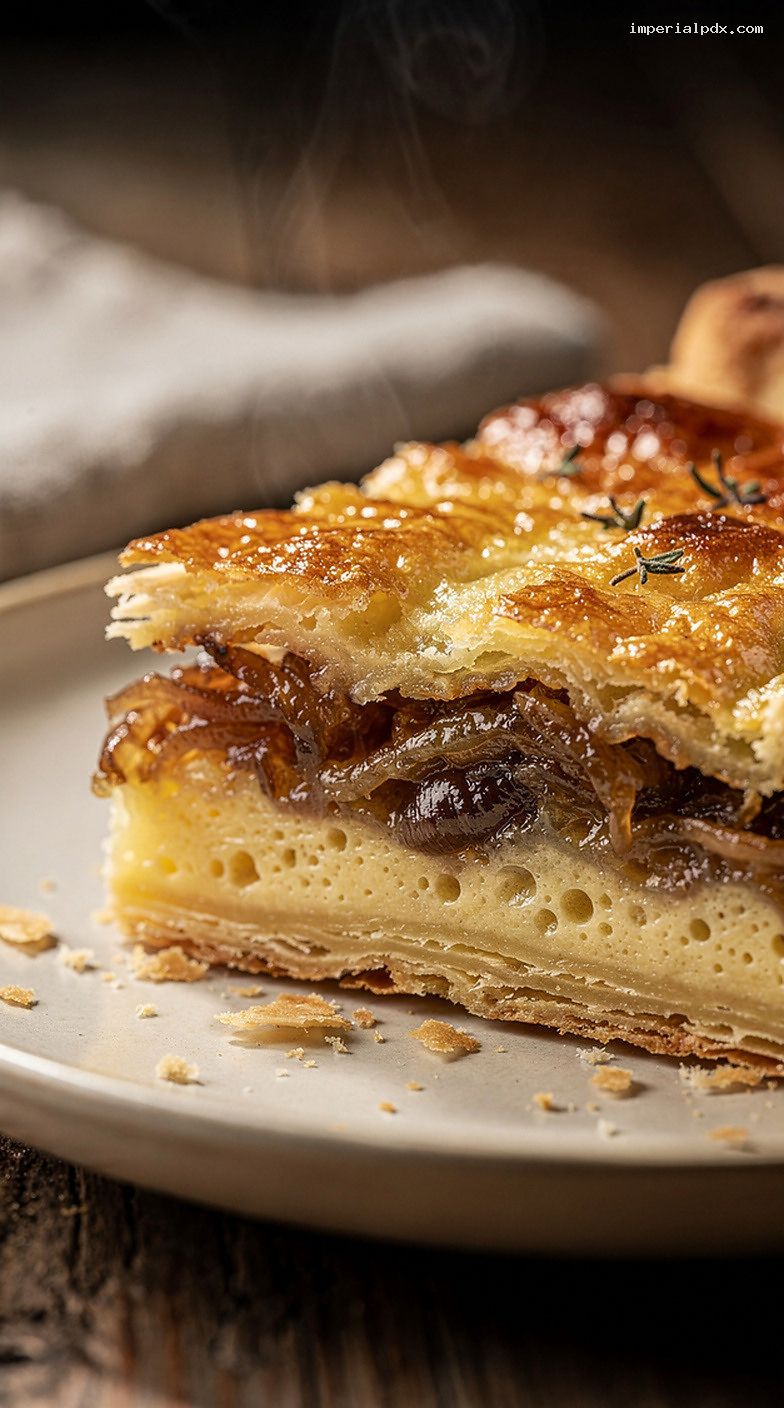 Caramelized Onion and Gruyère Tart with Thyme – Closeup