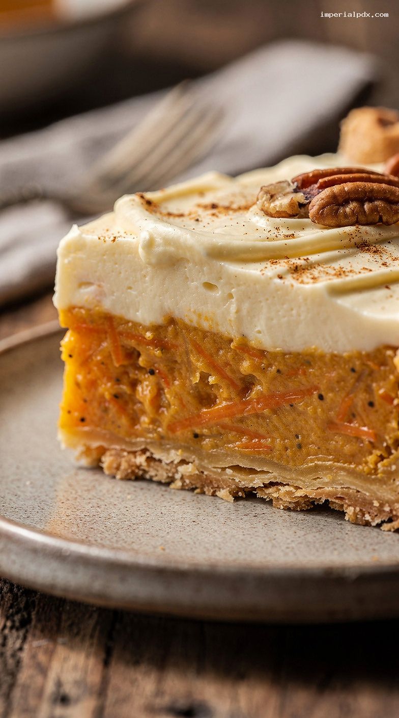 Carrot Cake Pie With Spiced Carrot Custard and Cream Cheese Topping – Closeup