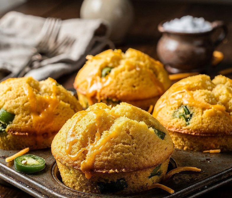 Cheddar Jalapeño Cornbread Muffins with Crisp Golden Tops