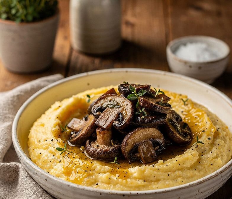 Cheesy Stone-Ground Grits With Sautéed Mushrooms and Thyme