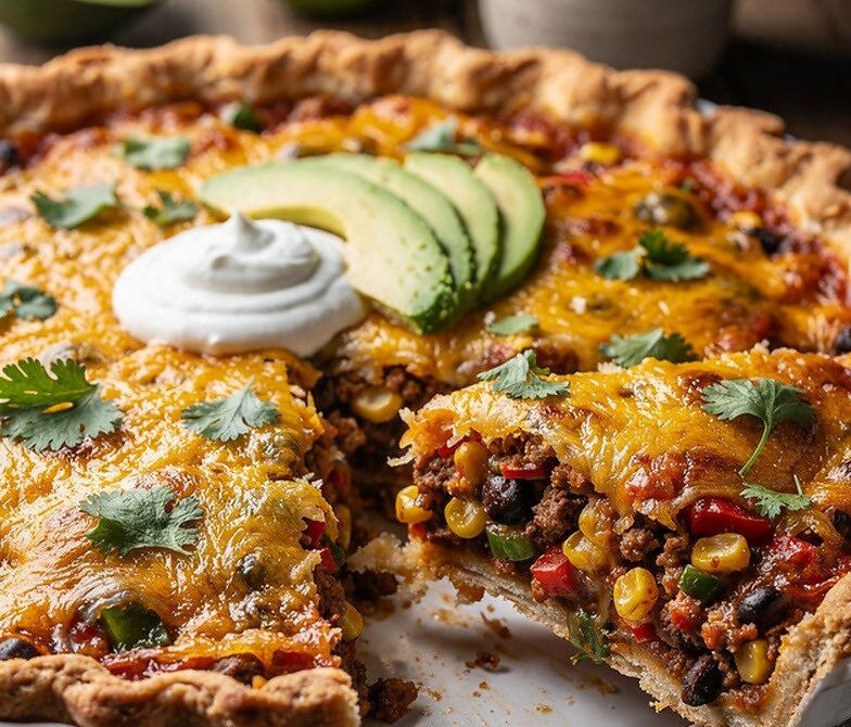 Cheesy Taco Pie With Salsa, Corn, and Cilantro