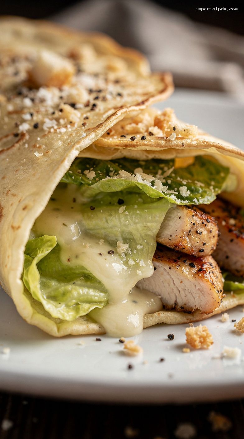 Chicken Caesar Crepe Wrap With Crouton Crumbs – Closeup