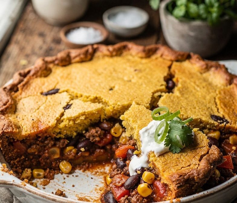 Chili Cornbread Pie With Golden Cornbread Topping