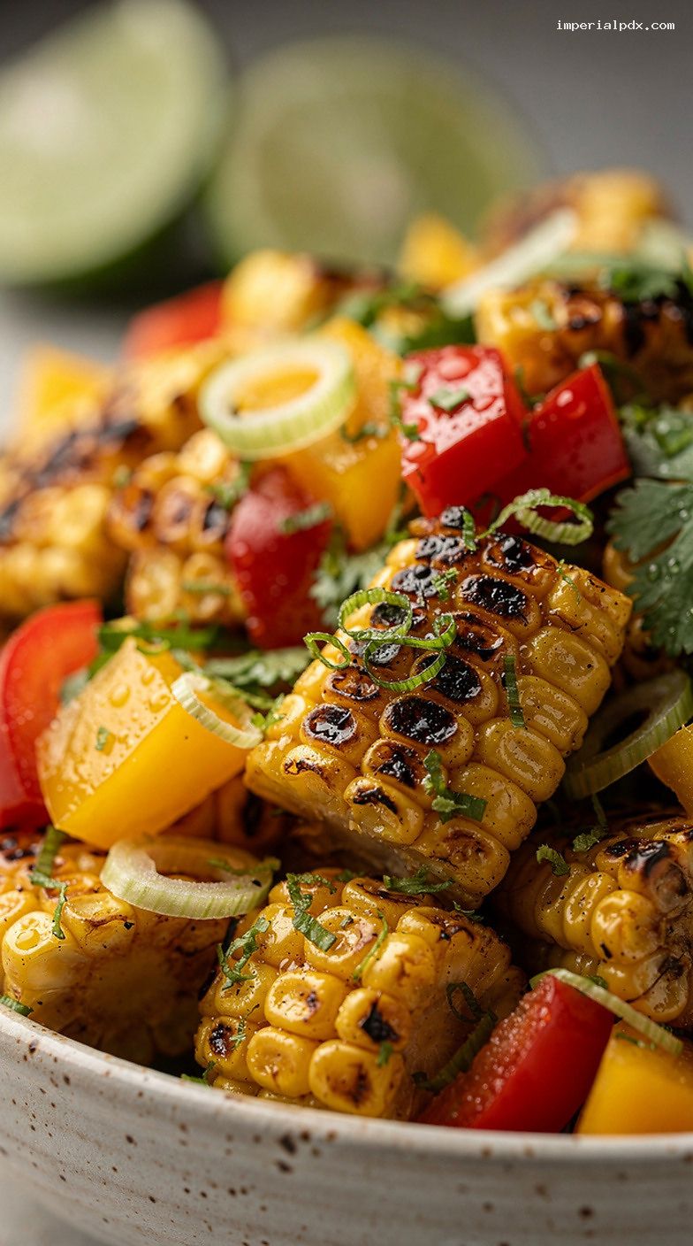 Chili-Lime Roasted Corn and Sweet Pepper Salad – Closeup