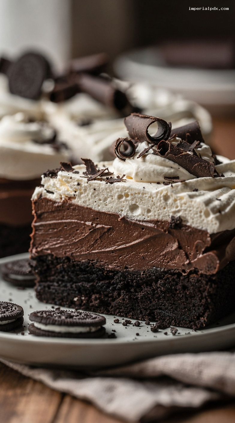 Chocolate Silk Pie with Oreo Crust and Whipped Cream – Closeup