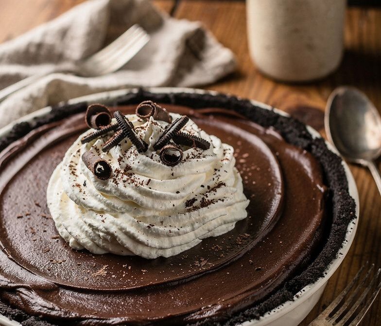 Chocolate Silk Pie with Oreo Crust and Whipped Cream
