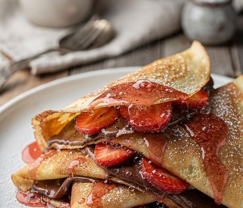 Chocolate Strawberry Crepes With Sparkling Strawberry Syrup