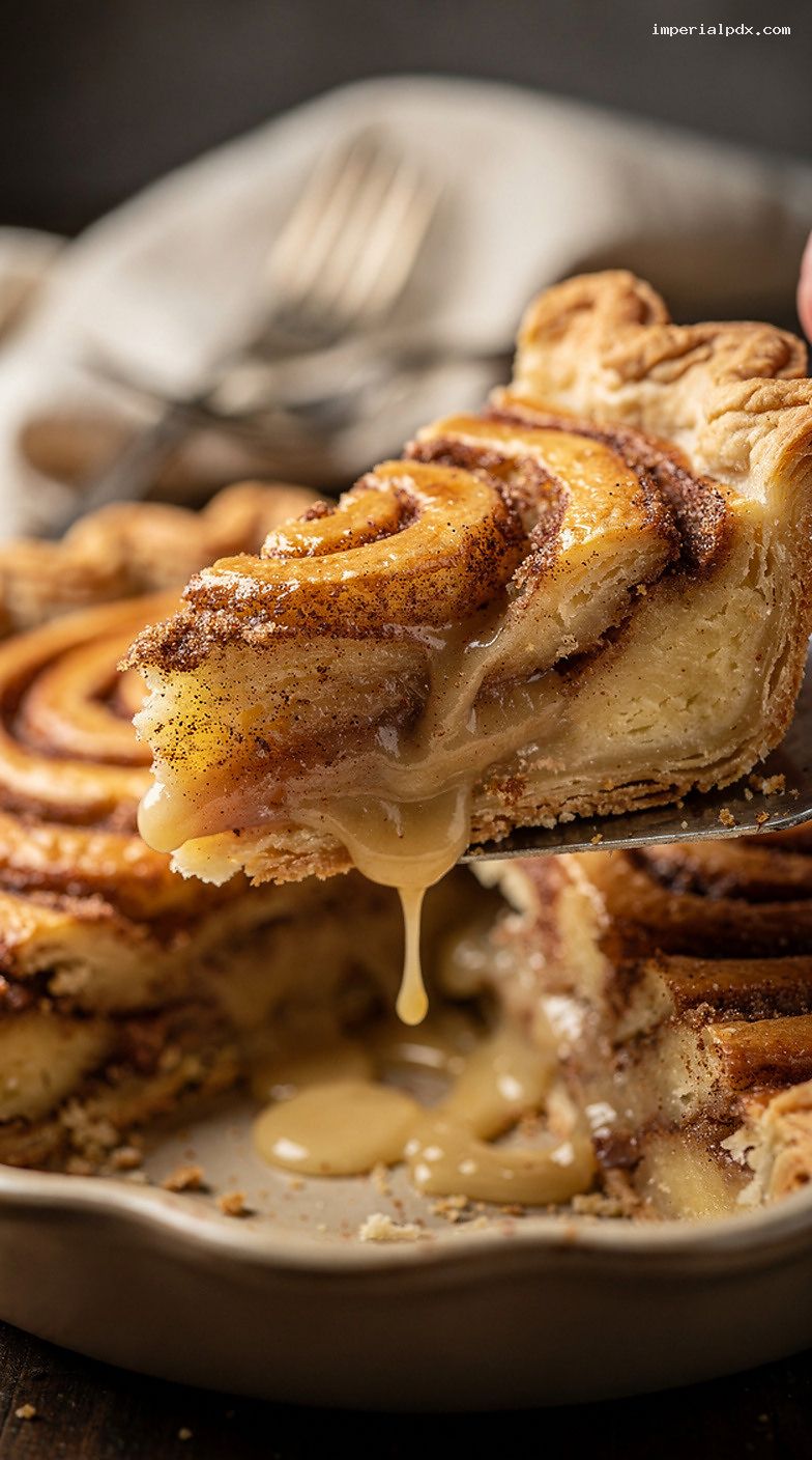 Cinnamon Roll Pie With Vanilla Glaze – Closeup