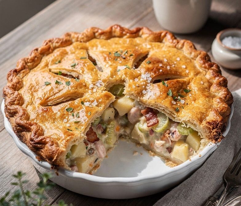 Clam Chowder Pie With Bacon, Potatoes, and Flaky Crust