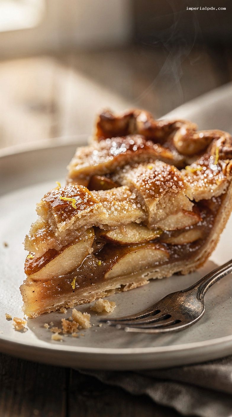 Classic Apple Pie With Lattice Crust and Spiced Filling – Closeup