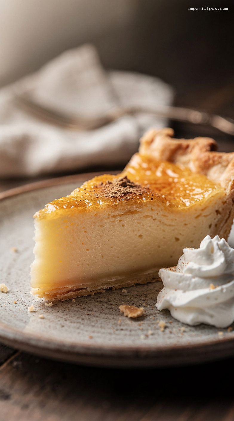 Classic Buttermilk Pie With Caramelized Custard Top – Closeup