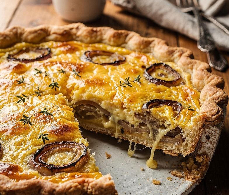 Classic Cheese and Onion Pie with Cheddar Custard