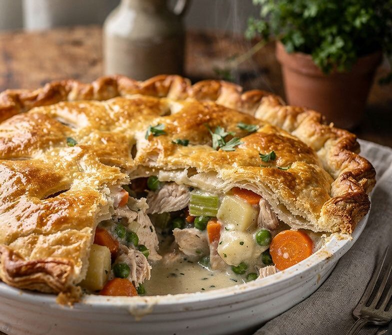 Classic Chicken Pot Pie With Flaky Golden Pastry Lid
