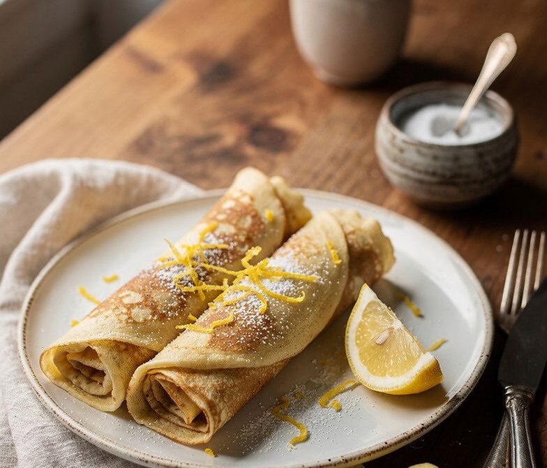 Classic Lemon Sugar Crepes with Butter and Fresh Lemon Zest