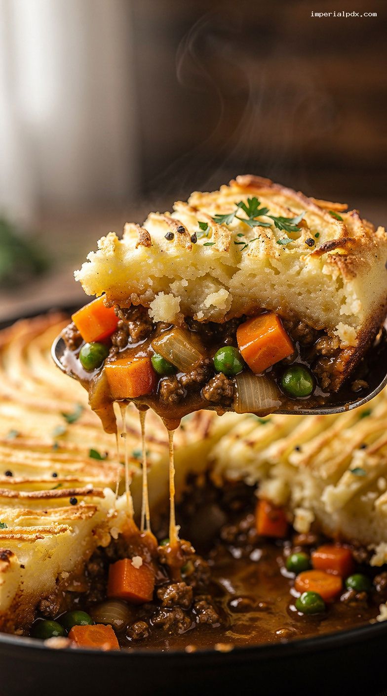 Classic Shepherd’s Pie With Browned Mashed Potato Topping – Closeup