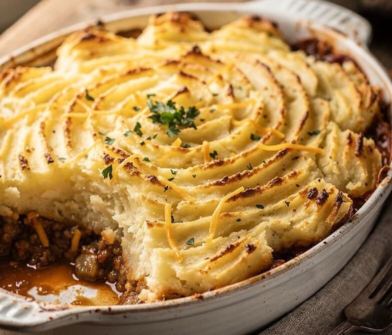 Classic Shepherd’s Pie With Savory Meat And Mashed Potato Topping