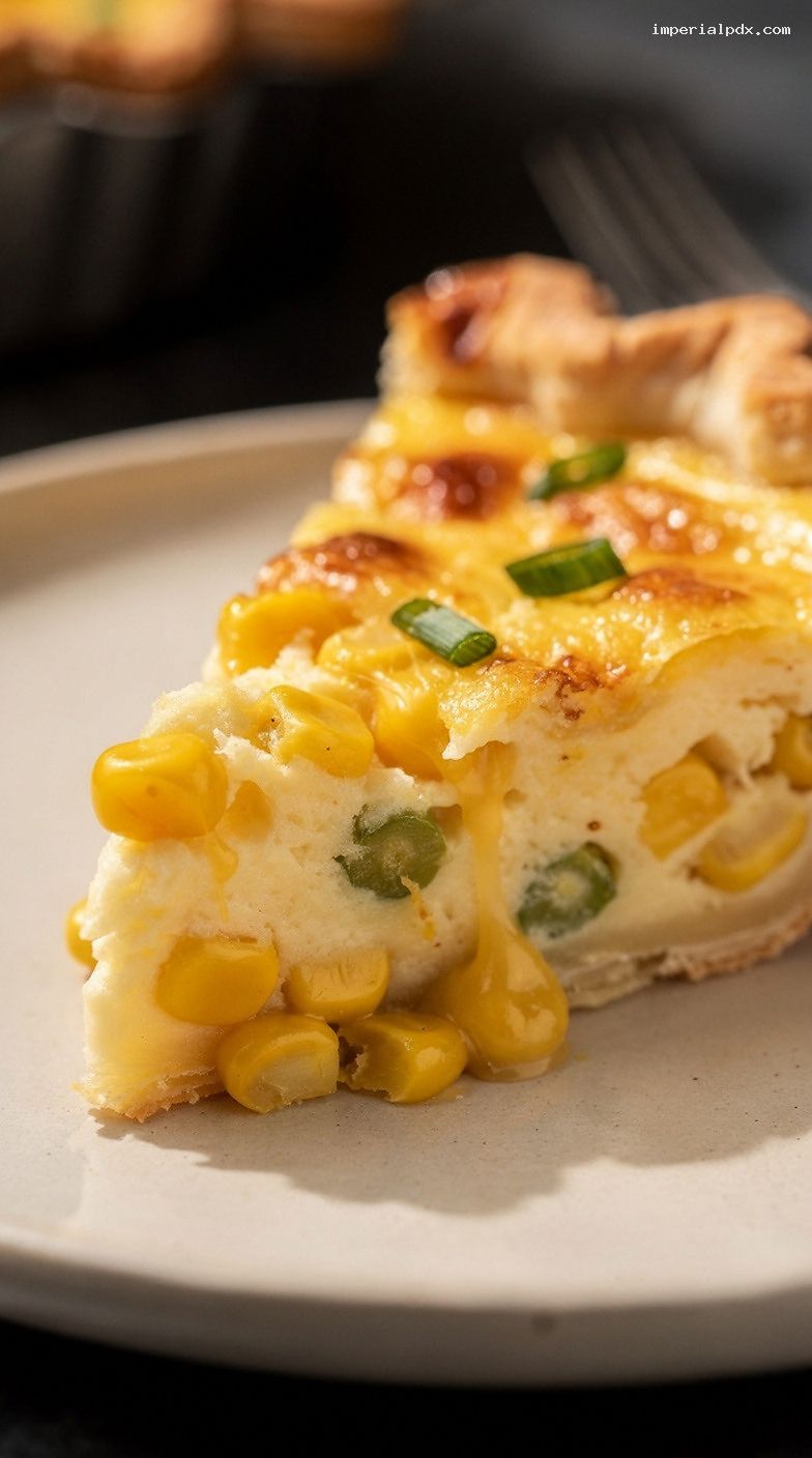 Corn Jalapeño Cheddar Pie in Buttery Crust – Closeup