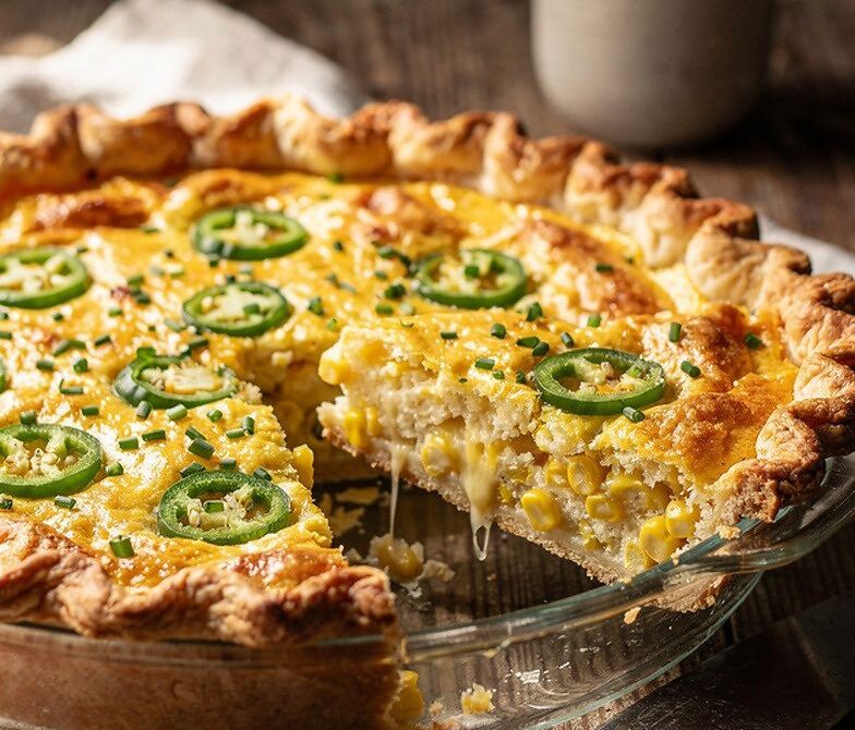 Corn Jalapeño Cheddar Pie in Buttery Crust