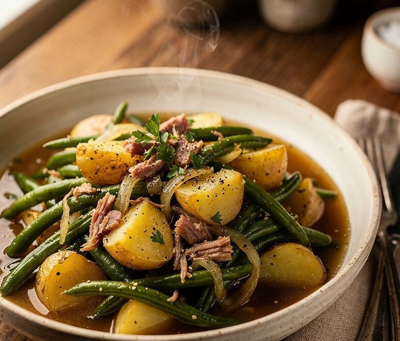 Country-Style Green Beans and Potatoes with Ham Hock