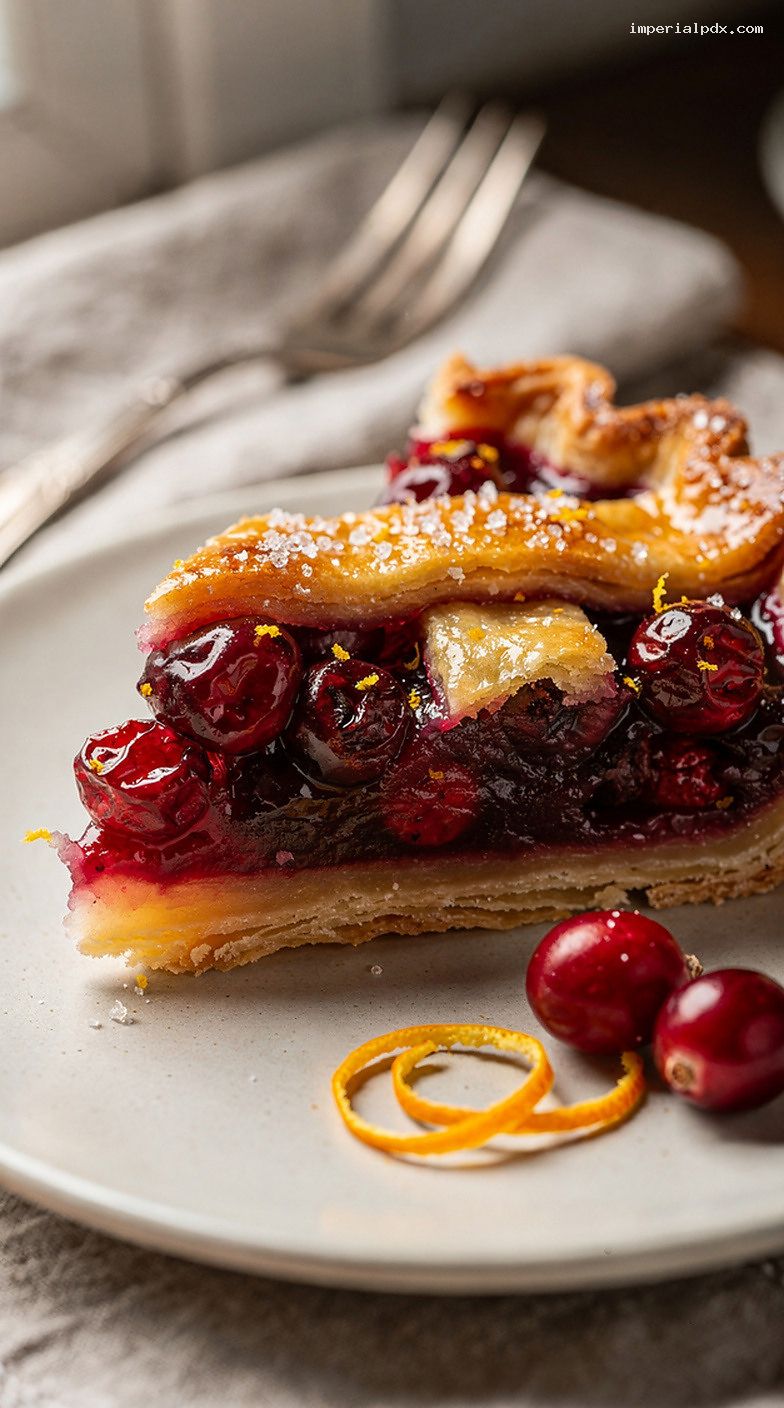 Cranberry Orange Pie with Sweet-Tart Zesty Filling – Closeup