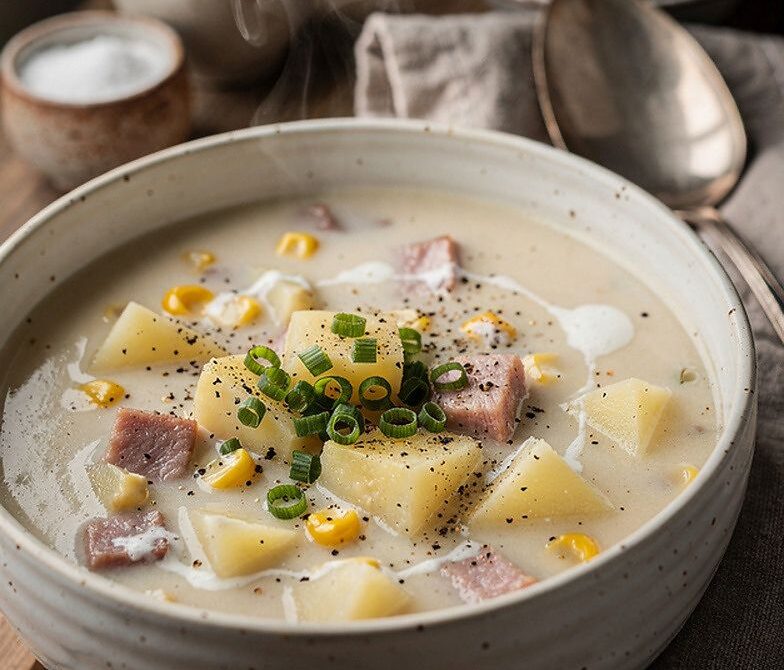 Creamy Ham and Potato Chowder with Corn and Chives