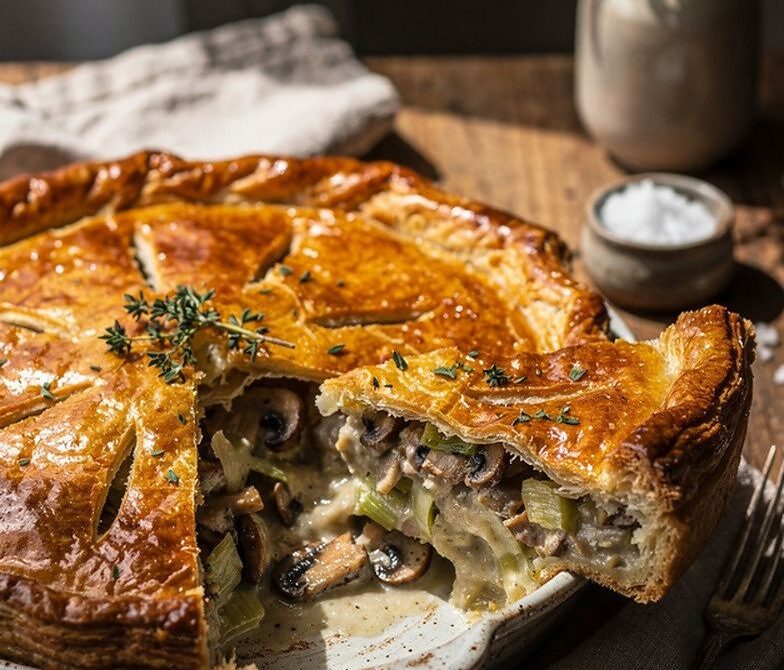 Creamy Mushroom and Leek Pie With White Wine Thyme