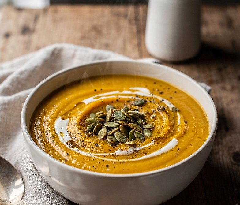 Creamy Roasted Butternut Squash Soup With Toasted Pumpkin Seeds
