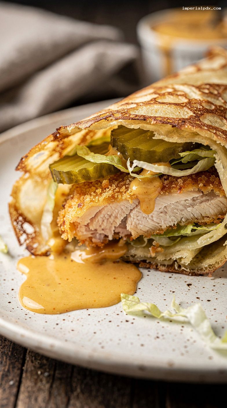 Crispy Chicken Honey Mustard Crepe Wrap – Closeup