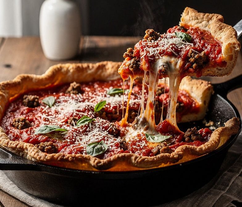 Deep-Dish Pizza Pie With Mozzarella and Chunky Tomato Sauce