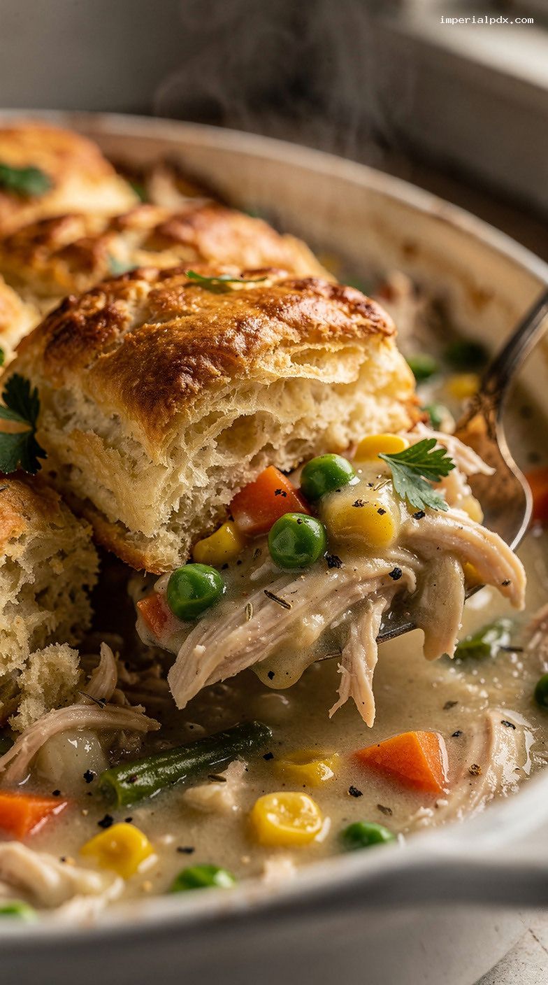Farmhouse Chicken Pot Pie Biscuits With Buttery Topping – Closeup
