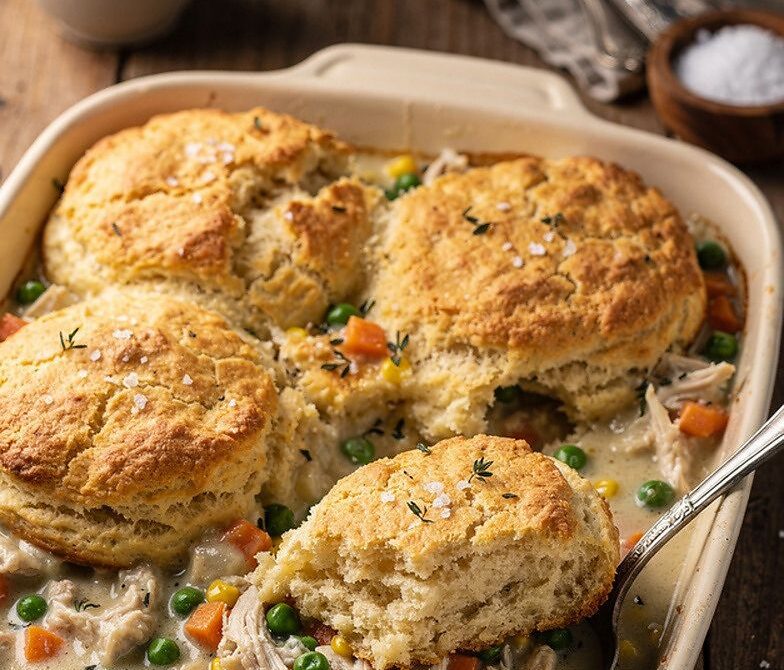 Farmhouse Chicken Pot Pie Biscuits With Buttery Topping