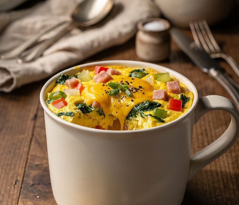 Fluffy Microwave Mug Omelet Scramble With Cheese And Veggies