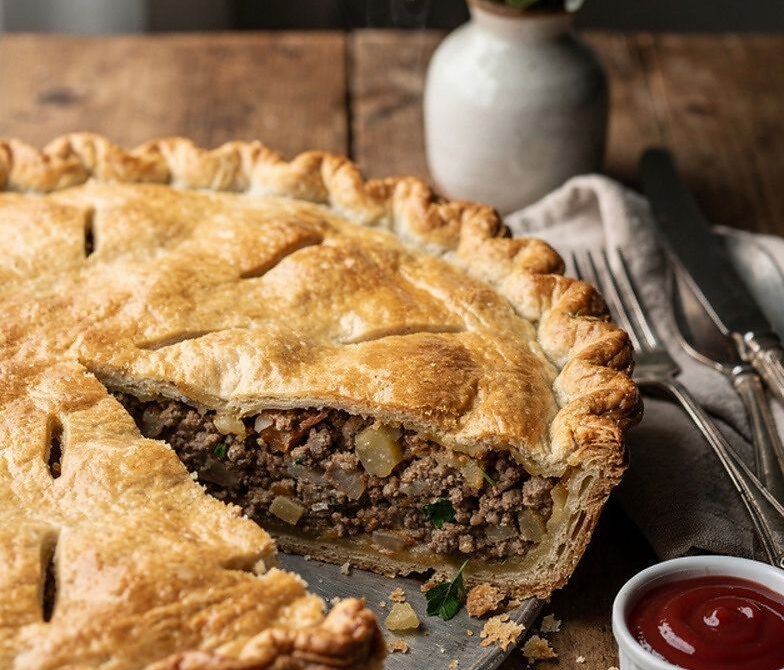 French Canadian Tourtière Spiced Meat Pie in Flaky Crust