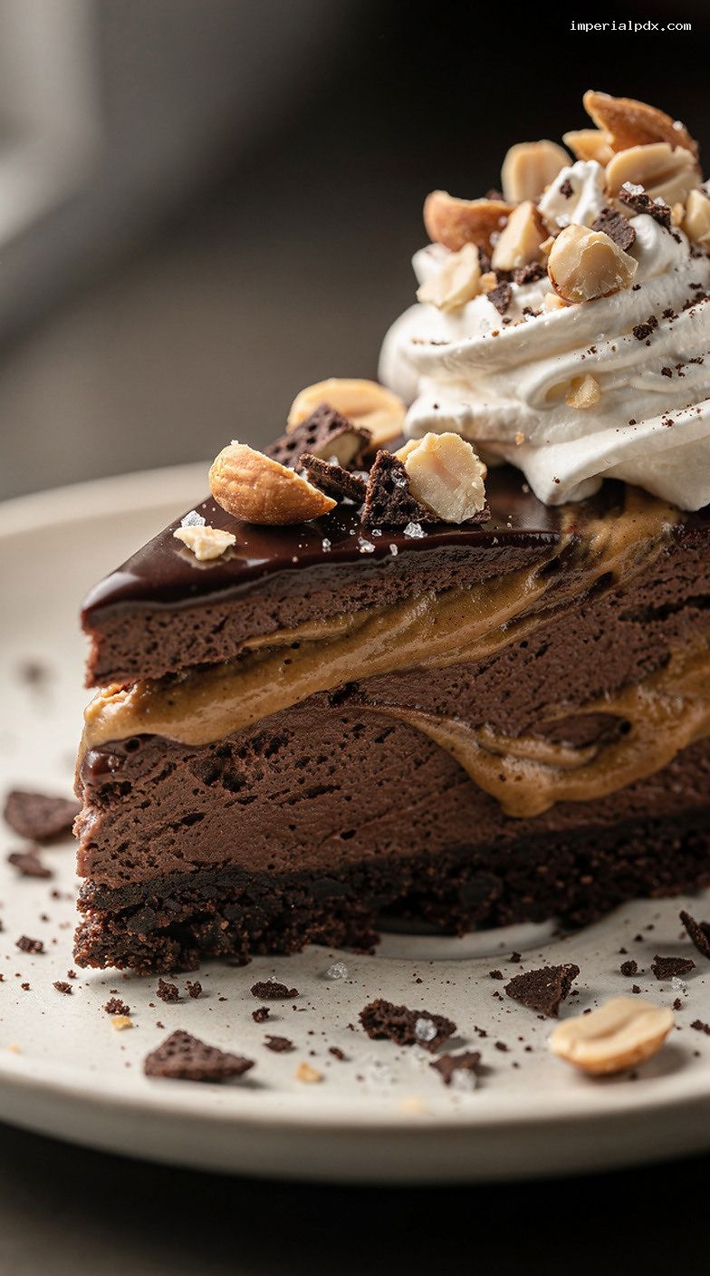 French Silk Peanut Butter Swirl Pie with Cookie Crust – Closeup