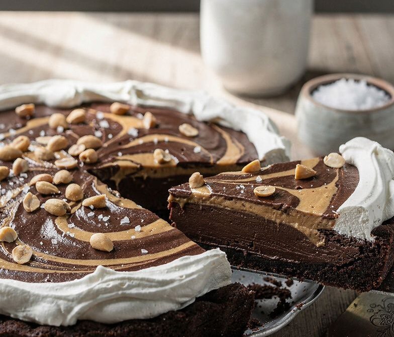 French Silk Peanut Butter Swirl Pie with Cookie Crust