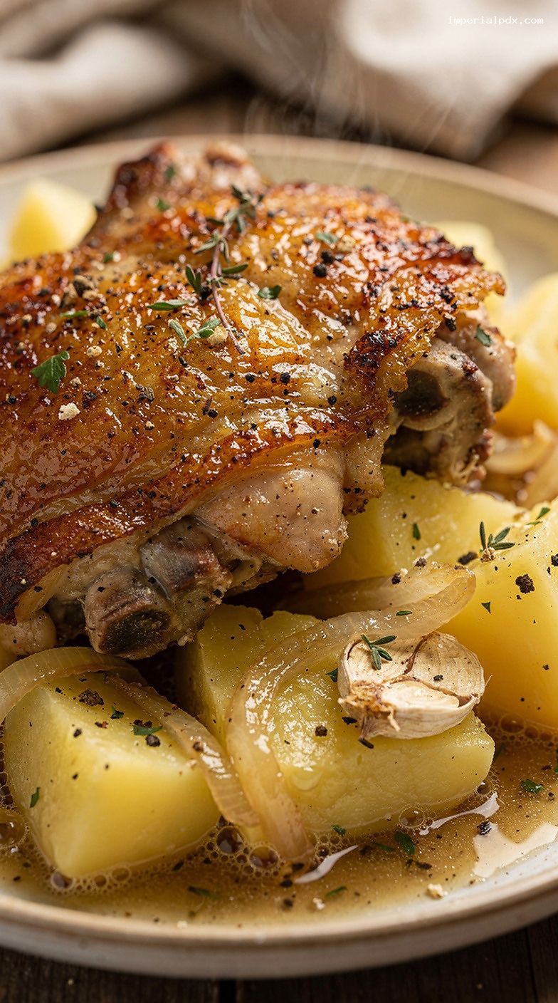 Garlic Herb White Wine Braised Chicken Thighs – Closeup