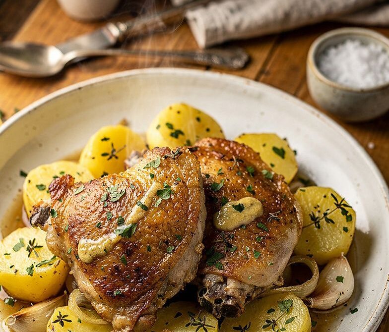 Garlic Herb White Wine Braised Chicken Thighs