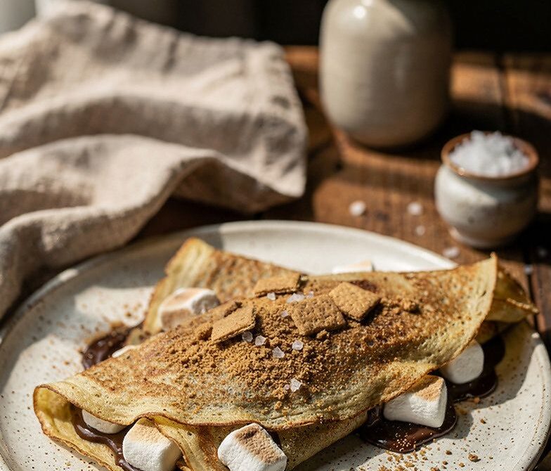 Gooey S’mores Crepes With Nutella and Graham Cracker Crumble