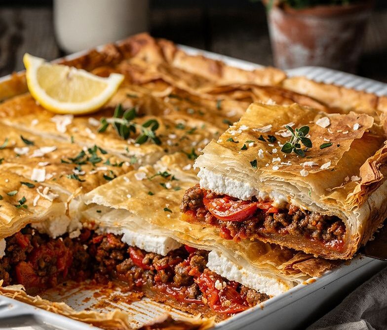 Greek Lamb, Tomato, and Feta Pie in Crisp Pastry